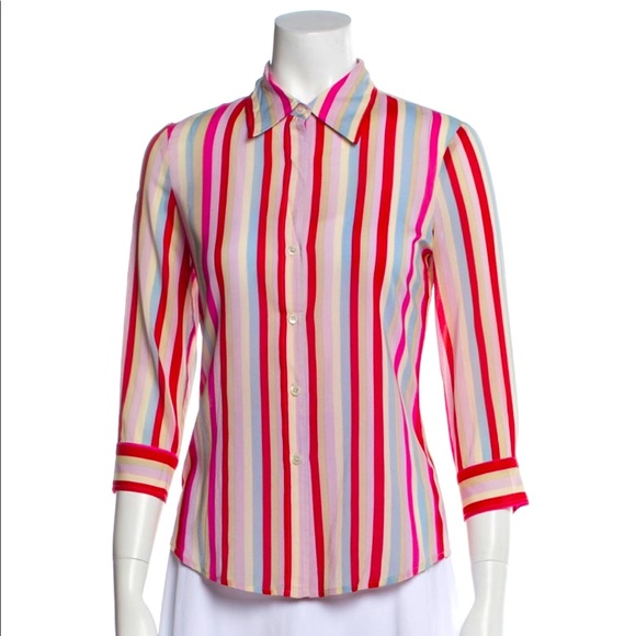 Theory Silk Striped Button-Up Top - Picture 1 of 3